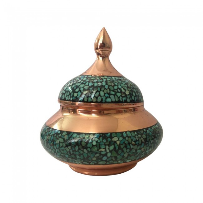 Margoun 7Pcs Turquoise Inlaid Persian Artwork - Candle Stand Plate and Candy Bowls