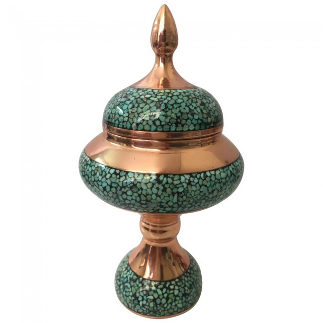 Margoun 7Pcs Turquoise Inlaid Persian Artwork - Candle Stand Plate and Candy Bowls