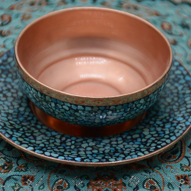 Margoun 7Pcs Turquoise Inlaid Persian Artwork - Candle Stand Plate and Candy Bowls