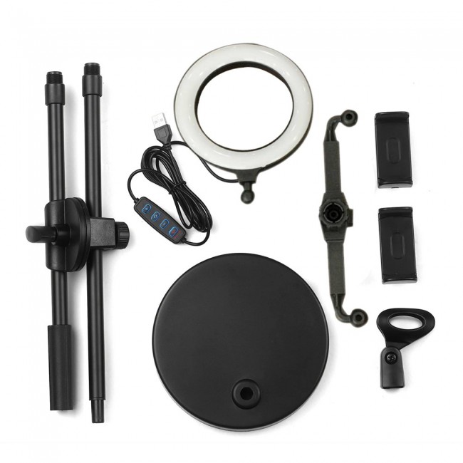MARGOUN Microphone Holder 4 in 1 with 2 Cell Phone Holder Stand and Microphone Holder and Light for Live Streaming