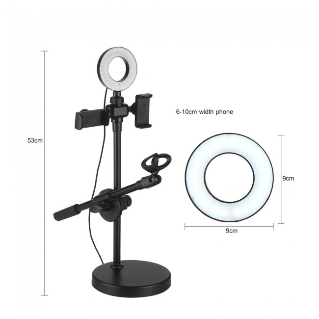 MARGOUN Microphone Holder 4 in 1 with 2 Cell Phone Holder Stand and Microphone Holder and Light for Live Streaming