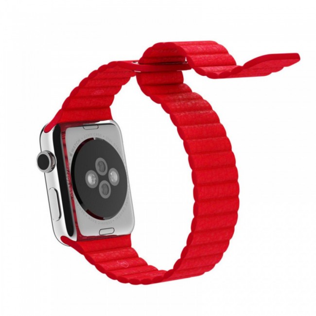 Apple Watch Band 38-40-41mm Leather Loop Strap Henlein Series by Margoun - Red