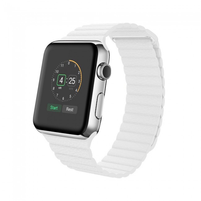 Apple Watch Band 38-40-41mm Leather Loop with Magnet Lock Henlein Series by Margoun - White