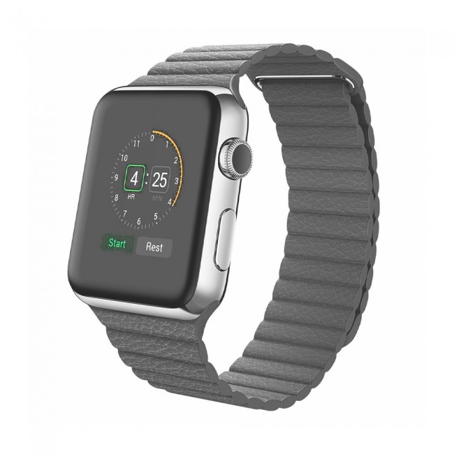 Apple Watch Band 42-44-45mm Leather Loop Strap Henlein Series by Margoun - Grey