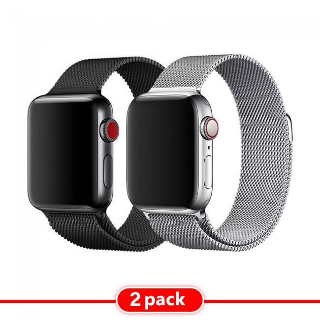 Apple Watch 42 44 45mm Milanese Loop Band 2 Pack black silver gsmprice