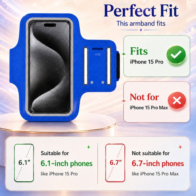 MARGOUN Ultra-Slim Sports Armband Compatible with iPhone 15 Pro  – Sweatproof Running Phone Holder, Exercise Case Pouch for Gym Training, Workouts and Outdoor Cycling - Blue