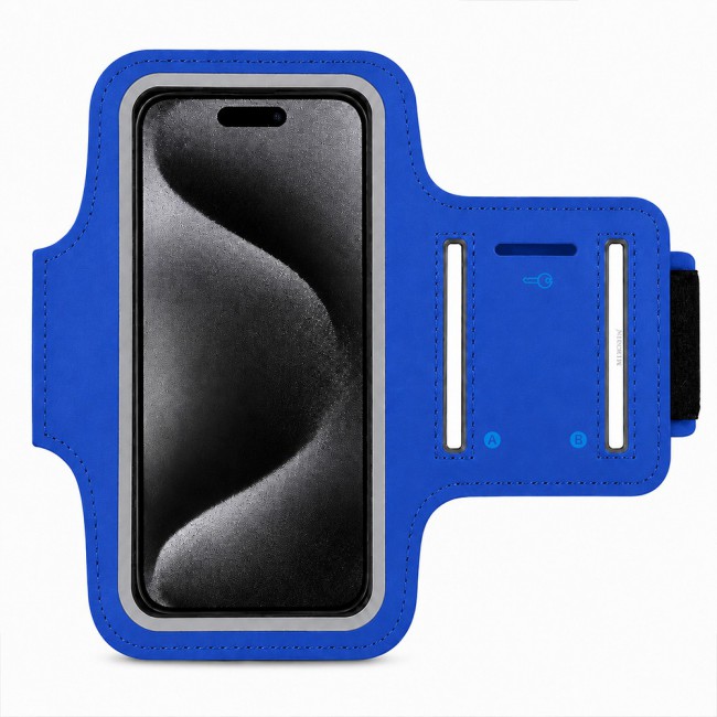 MARGOUN Ultra-Slim Sports Armband Compatible with iPhone 15 Pro  – Sweatproof Running Phone Holder, Exercise Case Pouch for Gym Training, Workouts and Outdoor Cycling - Blue