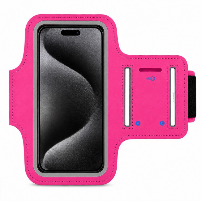 MARGOUN Ultra-Slim Sports Armband Compatible with iPhone 15 Pro  – Sweatproof Running Phone Holder, Exercise Case Pouch for Gym Training, Workouts and Outdoor Cycling - Pink