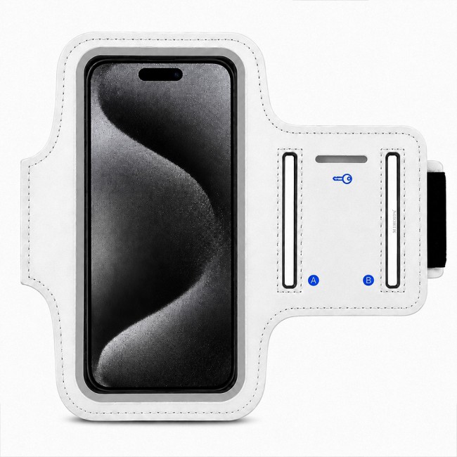 MARGOUN Ultra-Slim Sports Armband Compatible with iPhone 15 Pro  – Sweatproof Running Phone Holder, Exercise Case Pouch for Gym Training, Workouts and Outdoor Cycling - White