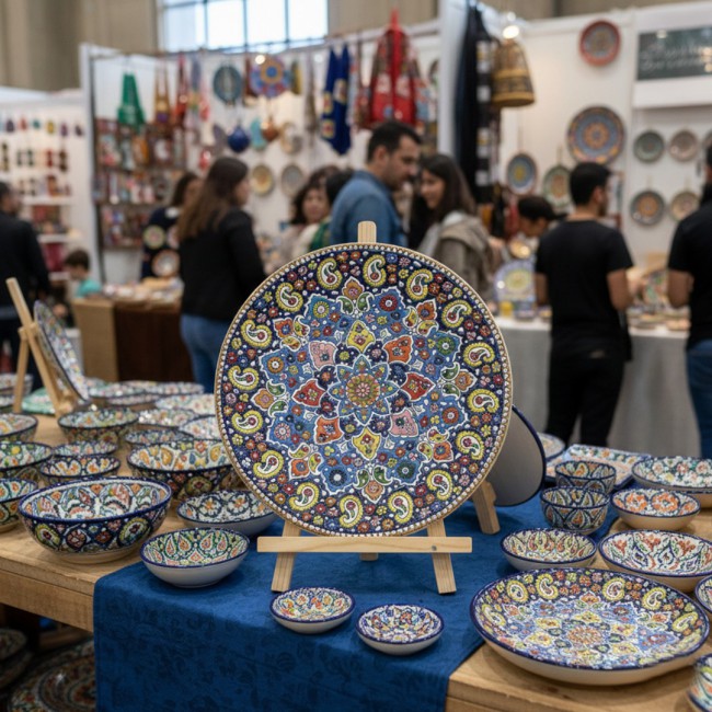 MARGOUN Decorative Wall Plate, Persian Handmade Ceramic Pottery Art, 36 cm Diameter, Wall Mounted Home Decor