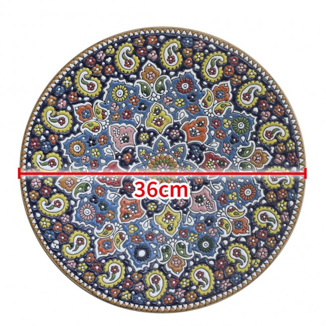 MARGOUN Decorative Wall Plate, Persian Handmade Ceramic Pottery Art, 36 cm Diameter, Wall Mounted Home Decor