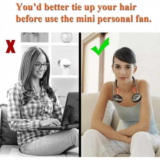 MARGOUN Mini Neck Hanging Sports Fan, Portable Wearable Fan USB Cold Fan Hands Free Neck Fan Hanging Rechargeable Mini Sports Fan 3-speed Adjustable Neck Dual Fan Home Office - Black