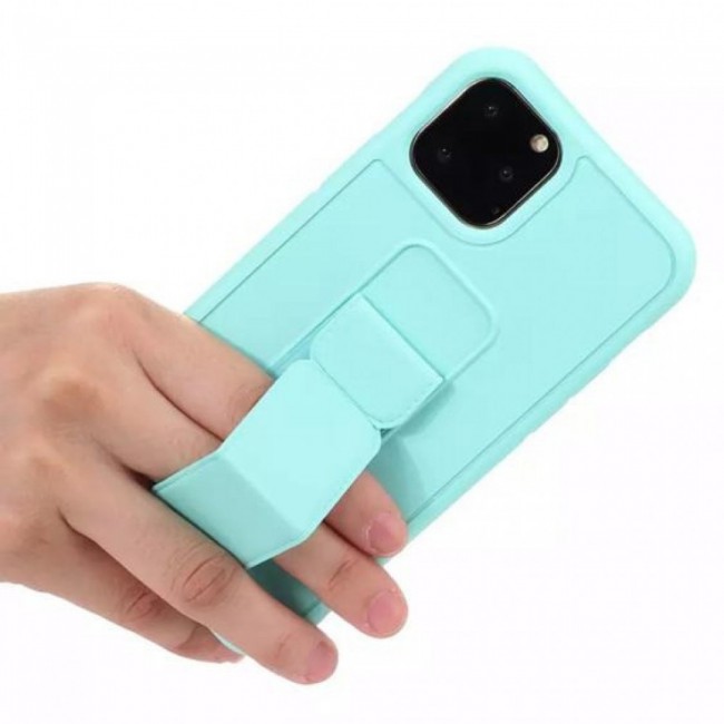 iPhone 11 Pro Max New Margoun Silicone Cover with 2 in 1 Finger Grip and Phone Stand - Mint Green