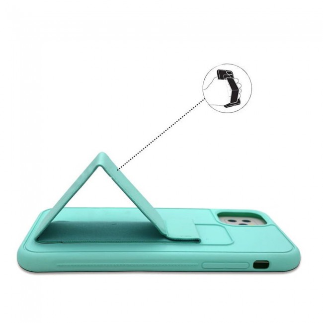 iPhone 11 Pro Max New Margoun Silicone Cover with 2 in 1 Finger Grip and Phone Stand - Mint Green