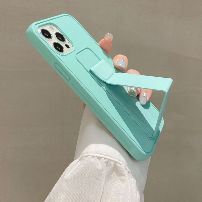 iPhone 11 Pro Max New Margoun Silicone Cover with 2 in 1 Finger Grip and Phone Stand - Mint Green