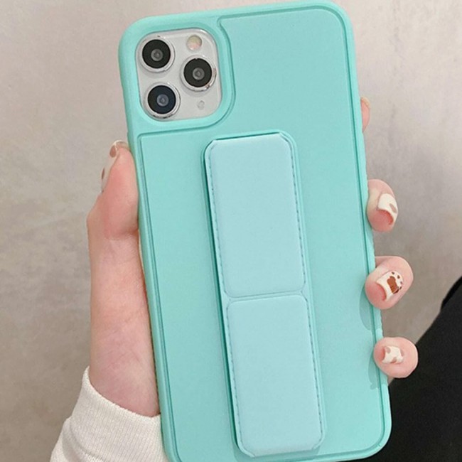 iPhone 11 Pro Max New Margoun Silicone Cover with 2 in 1 Finger Grip and Phone Stand - Mint Green