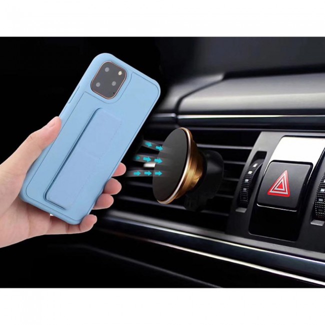 iPhone 11 Pro Max New Margoun Silicone Cover with 2 in 1 Finger Grip and Phone Stand - Blue