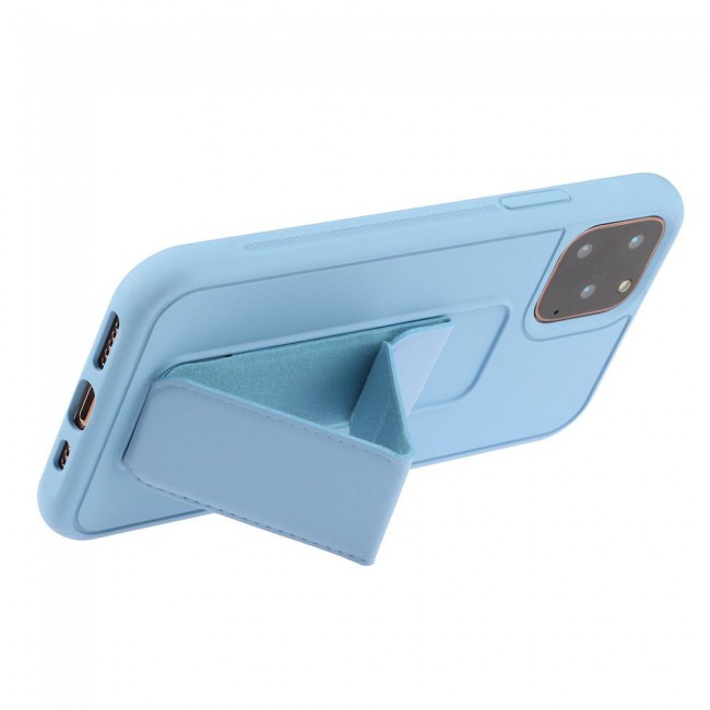 iPhone 11 Pro Max New Margoun Silicone Cover with 2 in 1 Finger Grip and Phone Stand - Blue