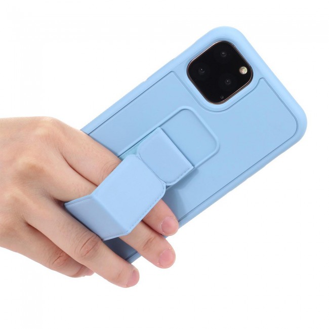 iPhone 11 Pro Max New Margoun Silicone Cover with 2 in 1 Finger Grip and Phone Stand - Blue