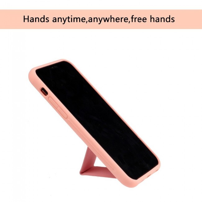 iPhone 11 Pro Max New Margoun Silicone Cover with 2 in 1 Finger Grip and Phone Stand - Pink