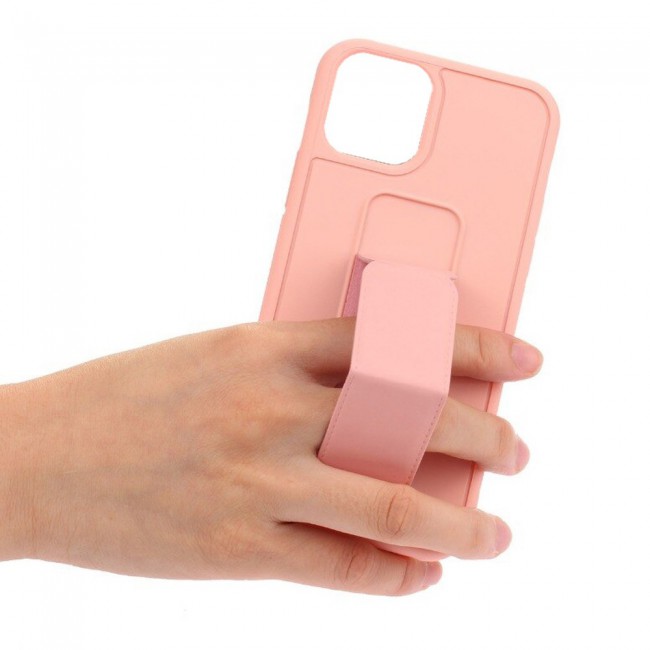 iPhone 11 Pro Max New Margoun Silicone Cover with 2 in 1 Finger Grip and Phone Stand - Pink