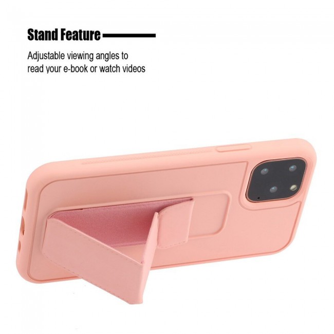 iPhone 11 Pro Max New Margoun Silicone Cover with 2 in 1 Finger Grip and Phone Stand - Pink