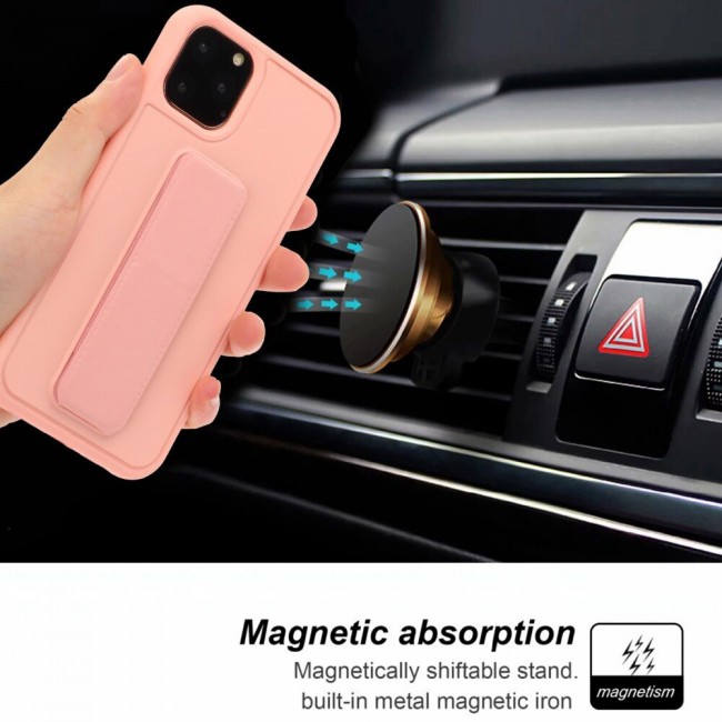 iPhone 11 Pro Max New Margoun Silicone Cover with 2 in 1 Finger Grip and Phone Stand - Pink