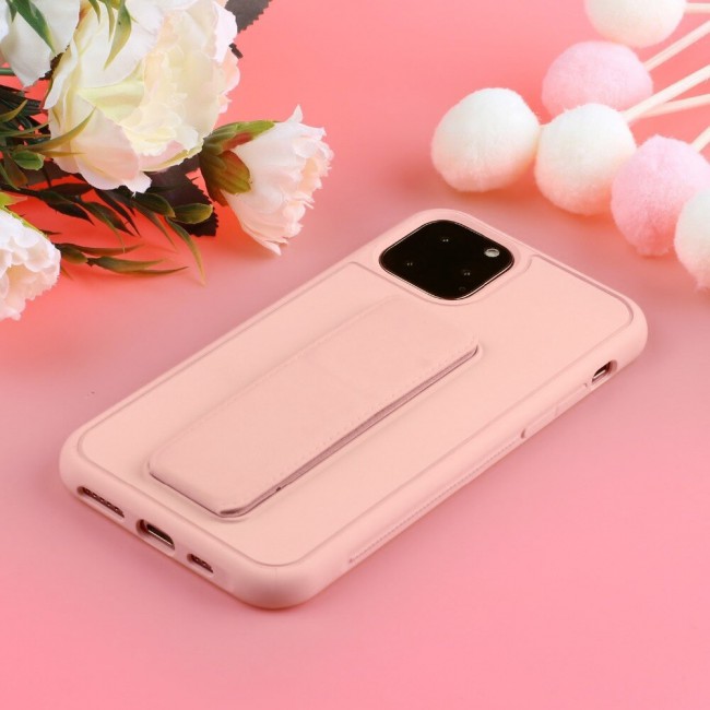 iPhone 11 Pro Max New Margoun Silicone Cover with 2 in 1 Finger Grip and Phone Stand - Pink