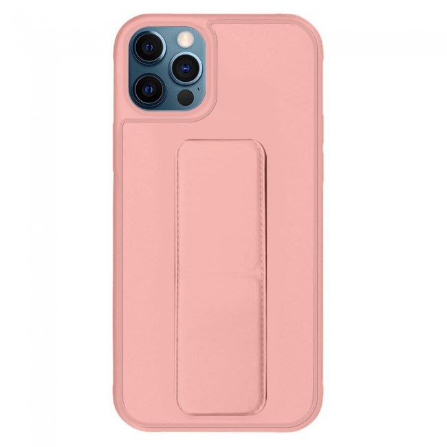 iPhone 11 Pro Max New Margoun Silicone Cover with 2 in 1 Finger Grip and Phone Stand - Pink