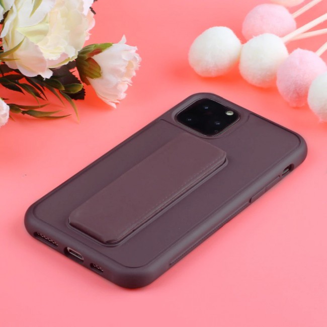 iPhone 11 Pro Max New Margoun Silicone Cover with 2 in 1 Finger Grip and Phone Stand - Coffee Brown