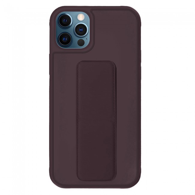 iPhone 11 Pro Max New Margoun Silicone Cover with 2 in 1 Finger Grip and Phone Stand - Coffee Brown