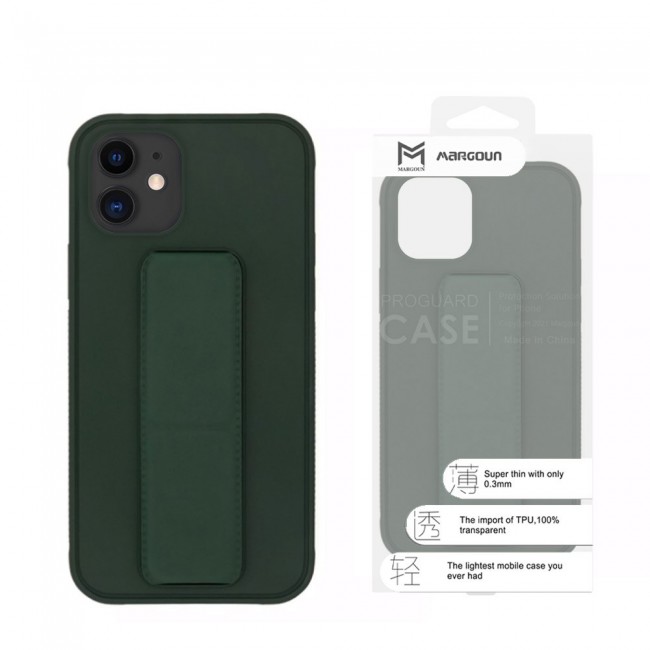 Iphone 11 Silicone Cover With 2 In 1 Finger Grip Phone Stand Proguard Case By Margoun Dark Green
