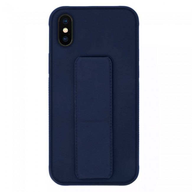 iPhone XS Max Silicone Cover with 2 in 1 Finger Grip Phone Stand Proguard Case by Margoun - Dark Blue