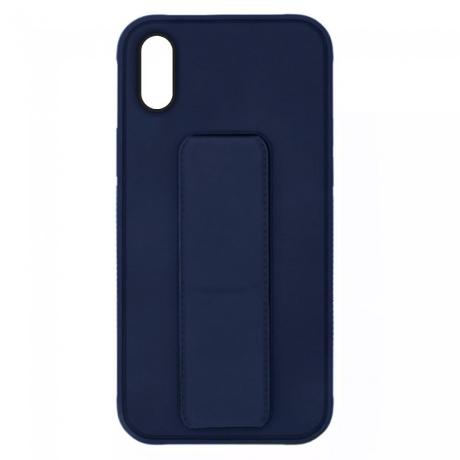 iPhone XS Max Silicone Cover with 2 in 1 Finger Grip Phone Stand Proguard Case by Margoun - Dark Blue