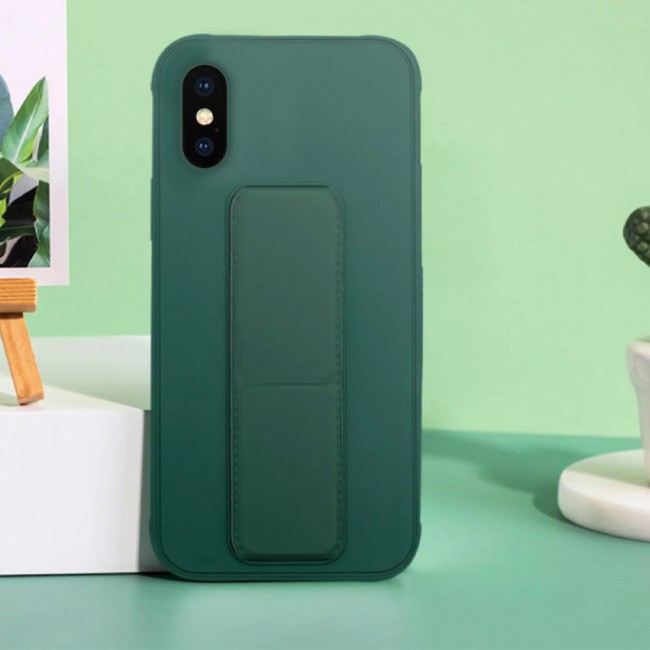 iPhone XS Max Silicone Cover with 2 in 1 Finger Grip Phone Stand Proguard Case by Margoun - Dark Green