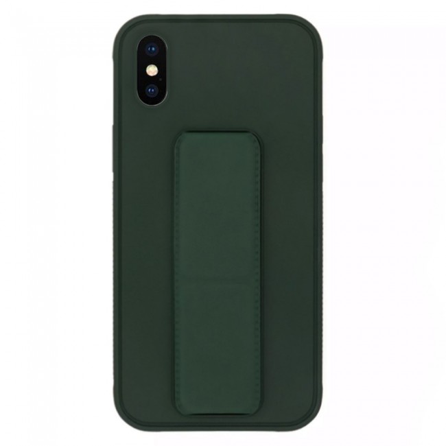 iPhone XS Max Silicone Cover with 2 in 1 Finger Grip Phone Stand Proguard Case by Margoun - Dark Green