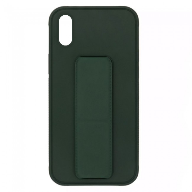 iPhone XS Max Silicone Cover with 2 in 1 Finger Grip Phone Stand Proguard Case by Margoun - Dark Green
