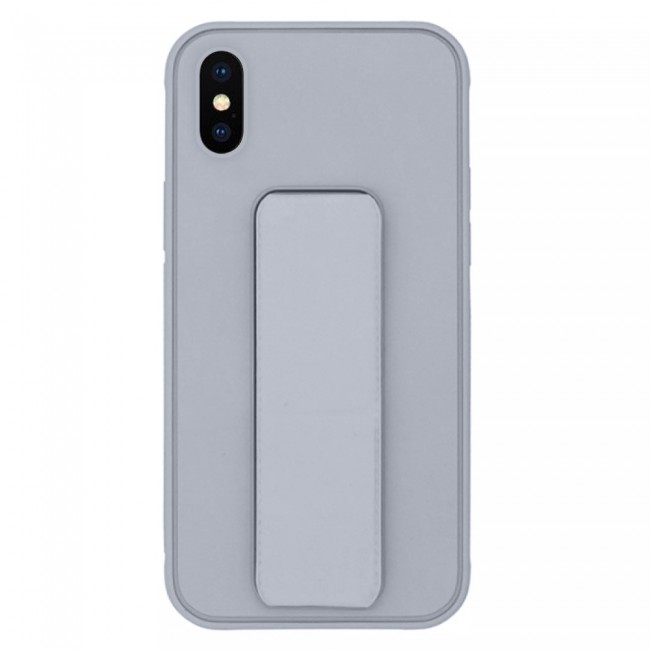 iPhone XS Max Silicone Cover with 2 in 1 Finger Grip Phone Stand Proguard Case by Margoun - Grey