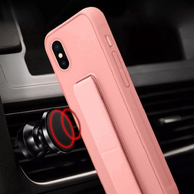 iPhone XS Max Silicone Cover with 2 in 1 Finger Grip Phone Stand Proguard Case by Margoun - Light Green
