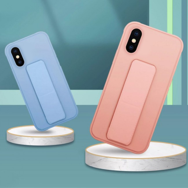 iPhone XS Max Silicone Cover with 2 in 1 Finger Grip Phone Stand Proguard Case by Margoun - Pink