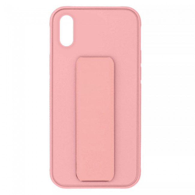 iPhone XS Max Silicone Cover with 2 in 1 Finger Grip Phone Stand Proguard Case by Margoun - Pink