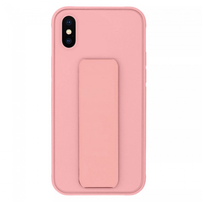 iPhone XS Max Silicone Cover with 2 in 1 Finger Grip Phone Stand Proguard Case by Margoun - Pink