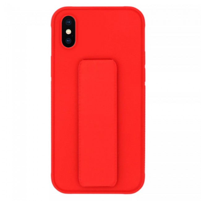 iPhone XS Max Silicone Cover with 2 in 1 Finger Grip Phone Stand Proguard Case by Margoun - Red