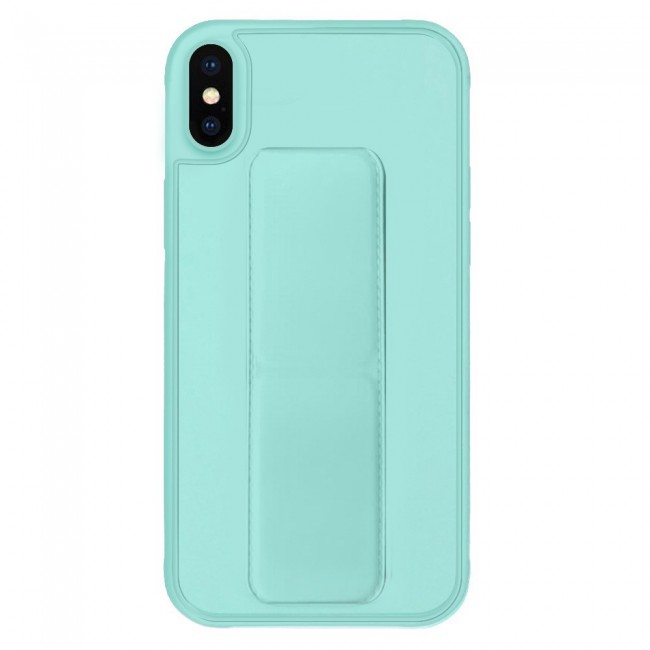iPhone XS Max - New Margoun Silicone Cover with 2 in 1 Finger Grip and Phone Stand - Mint Green