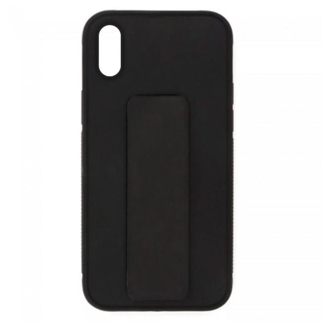 iPhone XS Silicone Cover with 2 in 1 Finger Grip Phone Stand Proguard Case by Margoun - Black