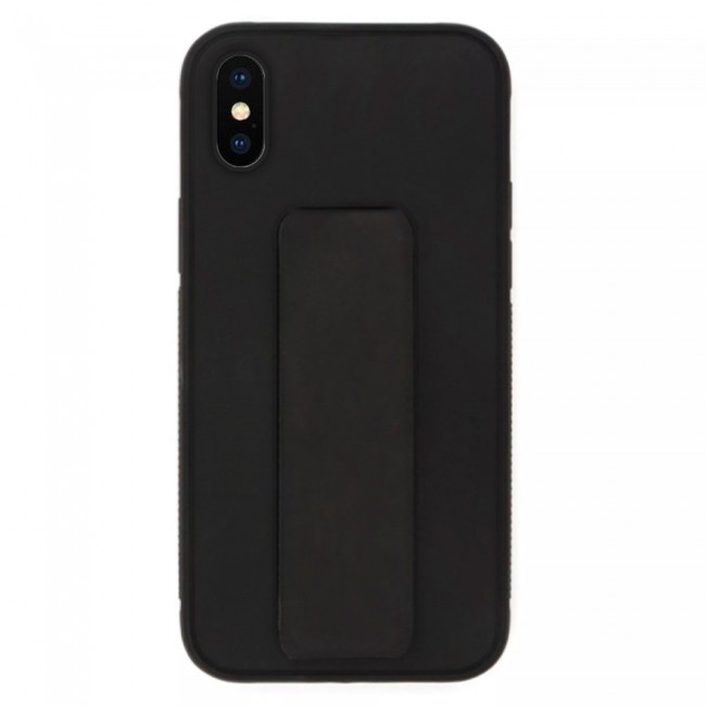 iPhone XS Silicone Cover with 2 in 1 Finger Grip Phone Stand Proguard Case by Margoun - Black