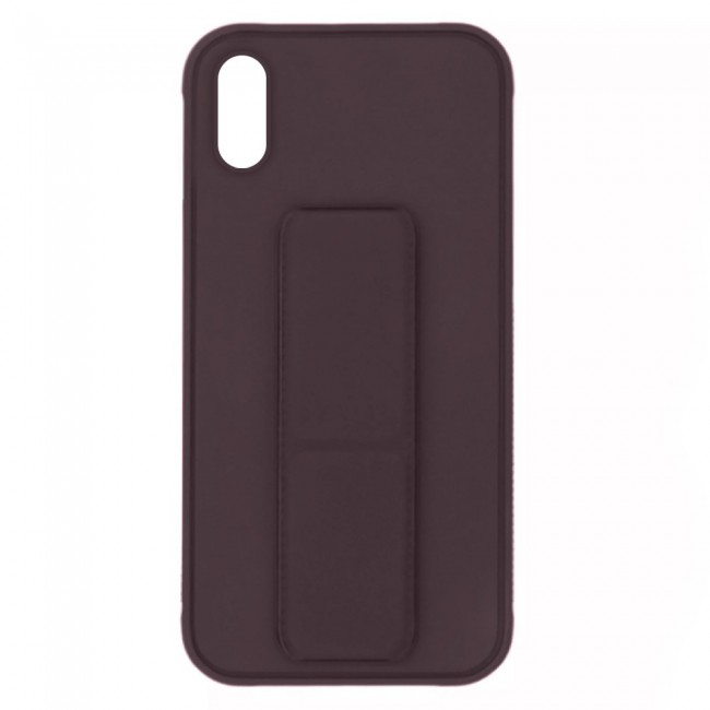 iPhone XS Silicone Cover with 2 in 1 Finger Grip Phone Stand Proguard Case by Margoun - Brown