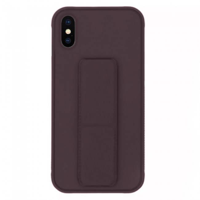 iPhone XS Silicone Cover with 2 in 1 Finger Grip Phone Stand Proguard Case by Margoun - Brown