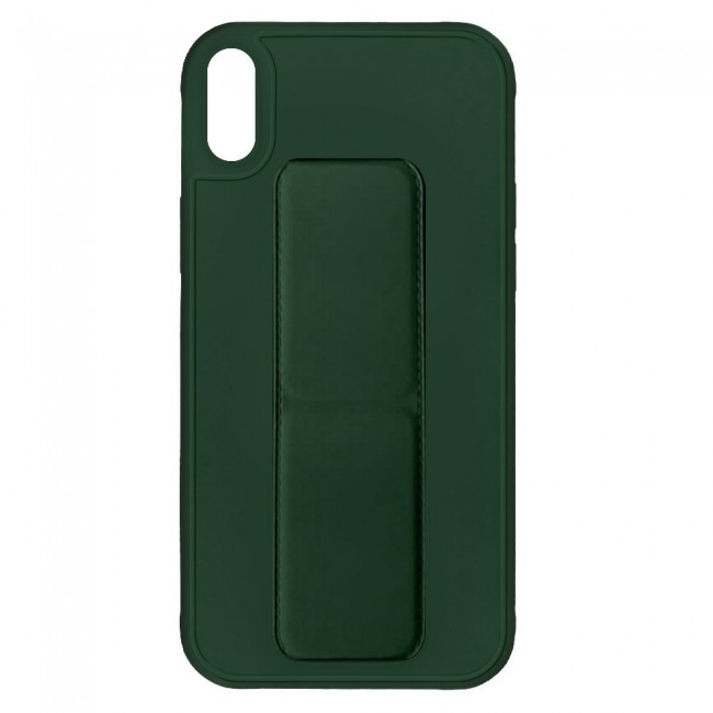 iPhone X and XS - New Margoun Silicone Cover with 2 in 1 Finger Grip and Phone Stand - Dark Green