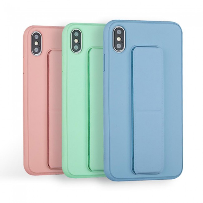 iPhone X and XS - New Margoun Silicone Cover with 2 in 1 Finger Grip and Phone Stand - Mint Green